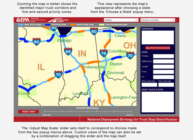 Interactive map screenshot showing a full view of the state of Indiana with neighboring state partially visible.
